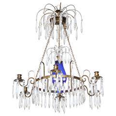 Antique Swedish Empire Style Brass and Crystal Chandelier