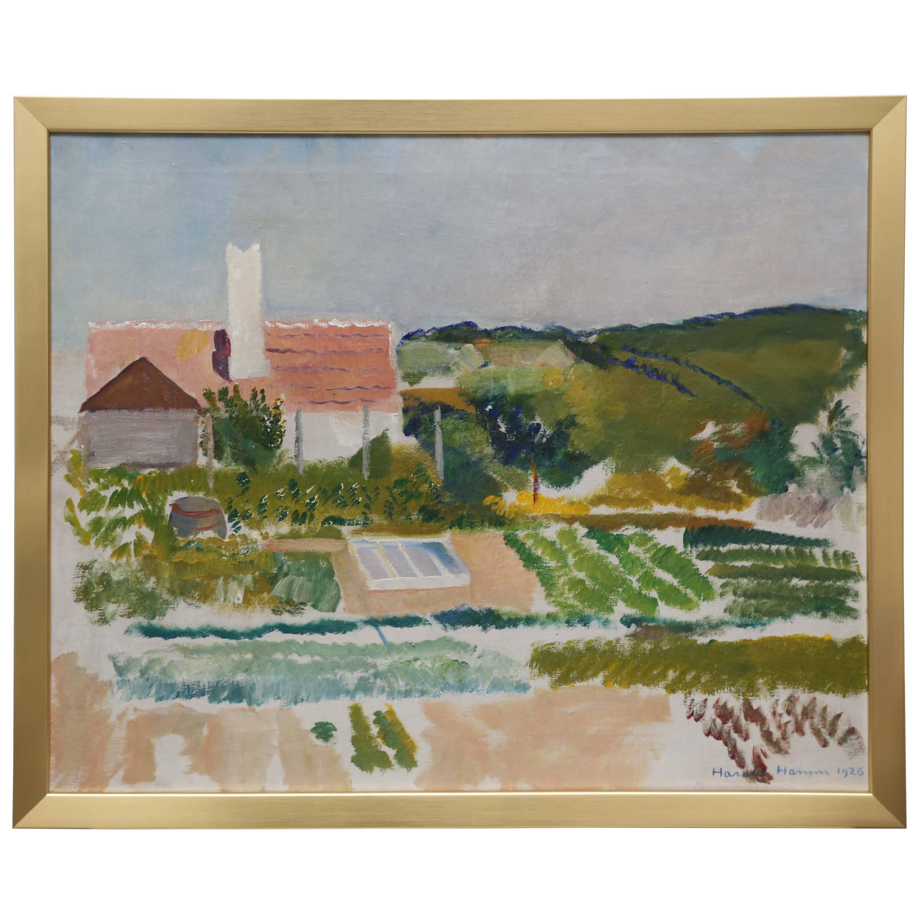 Impressionist Landscape Painting by Harold Hansen Signed 1926