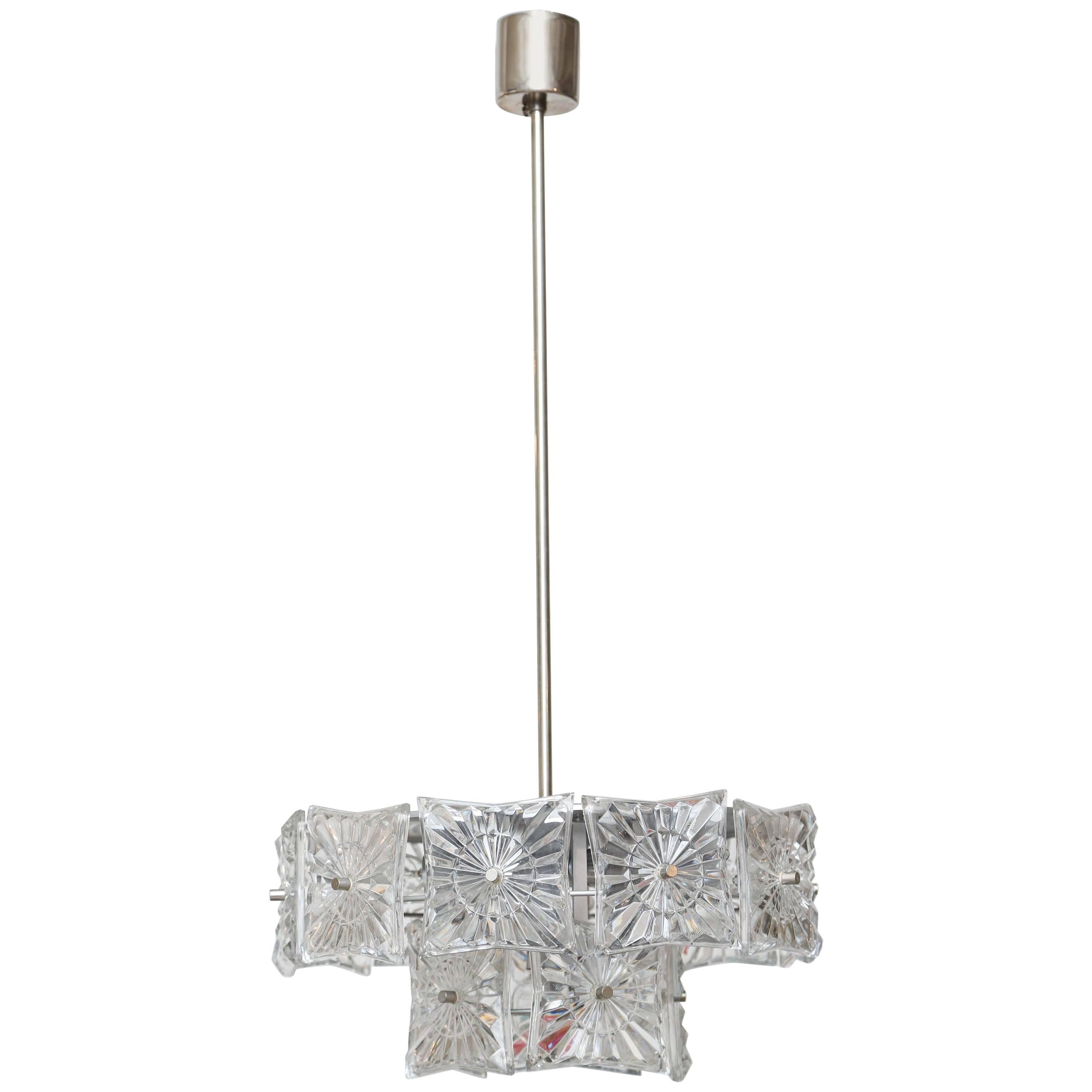 Carl Fagerlund Hanging Chrome and Crystal Pendant for Orrefors Mid 20th Century For Sale