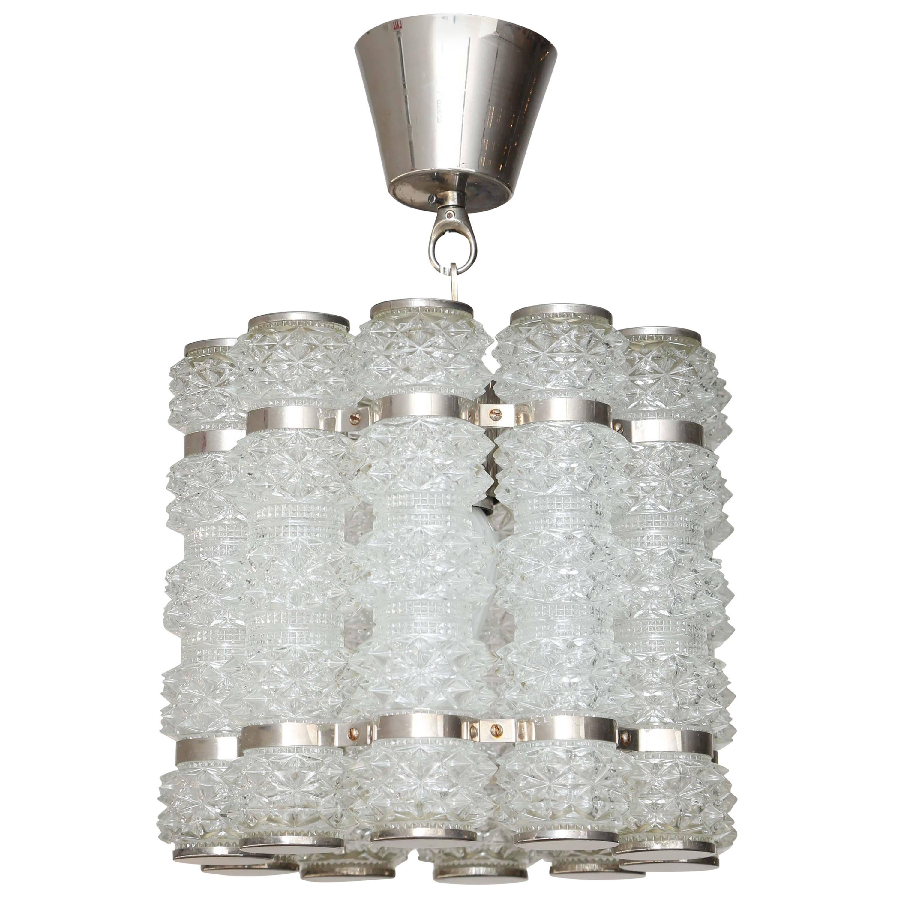 Orrefors Chrome and Crystal Pendant Fixture Mid-20th Century