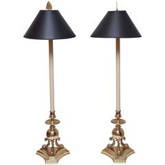 Vintage Pair of Chapman Brass Candlestick Lamps