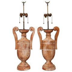 Pair of Large Carved Wood Urn Lamps 6