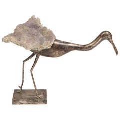 Brazilian Silver and Amethyst Bird Sculpture