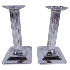 Pair of Tiffany Sterling Silver Modern Classical Column Candlesticks