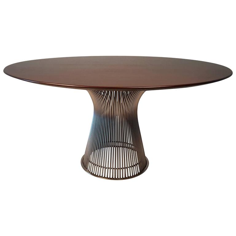 Warren Platner Dining Table in Dark Walnut with Nickel Plated Base For