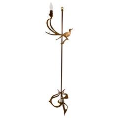 Art Deco Art Nouveau Brass Bird Motif Adjustable Floor Lamp
