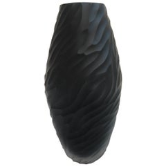 Ferro Italian Murano Art Glass Black Vase Italy 1990