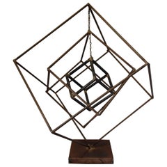 Brutalist Iron Cube Sculpture by Frank Cota