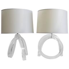 Dorothy Thorpe Lucite Pretzel Lamps, Pair