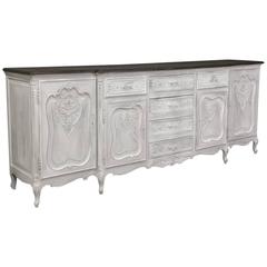 Retro Grand Country French Louis XV Painted, Two-Toned Buffet with Natural Waxed Top