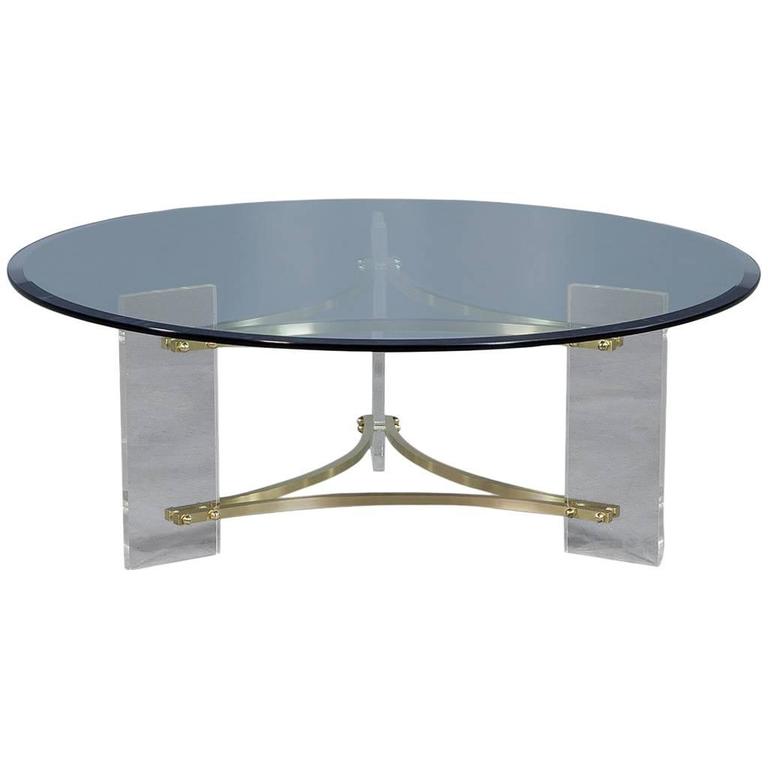 Hollywood Regency Style Round Glass Cocktail Table For Sale at 1stdibs