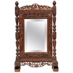 19th Century French Black Forest Carved Oak Freestanding Vanity Table Mirror
