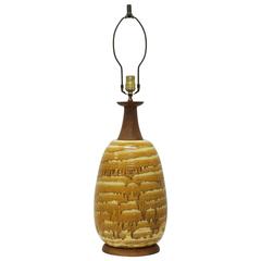 Mid-Century Modern Burnt Mustard Drip Glaze Lamp