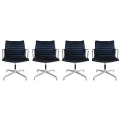 Eames Aluminum Group Office Chairs with Ribbed Leather Slings