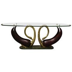 Vintage Brass Swan Table, 1980s