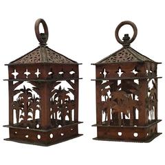 Pair of Funkey Hanging Copper Lanterns 7