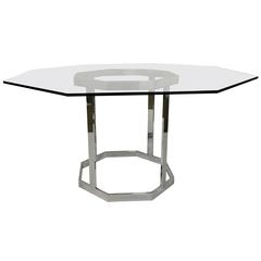 Milo Baughman Style Octagon Chrome & Glass Top Dining Table