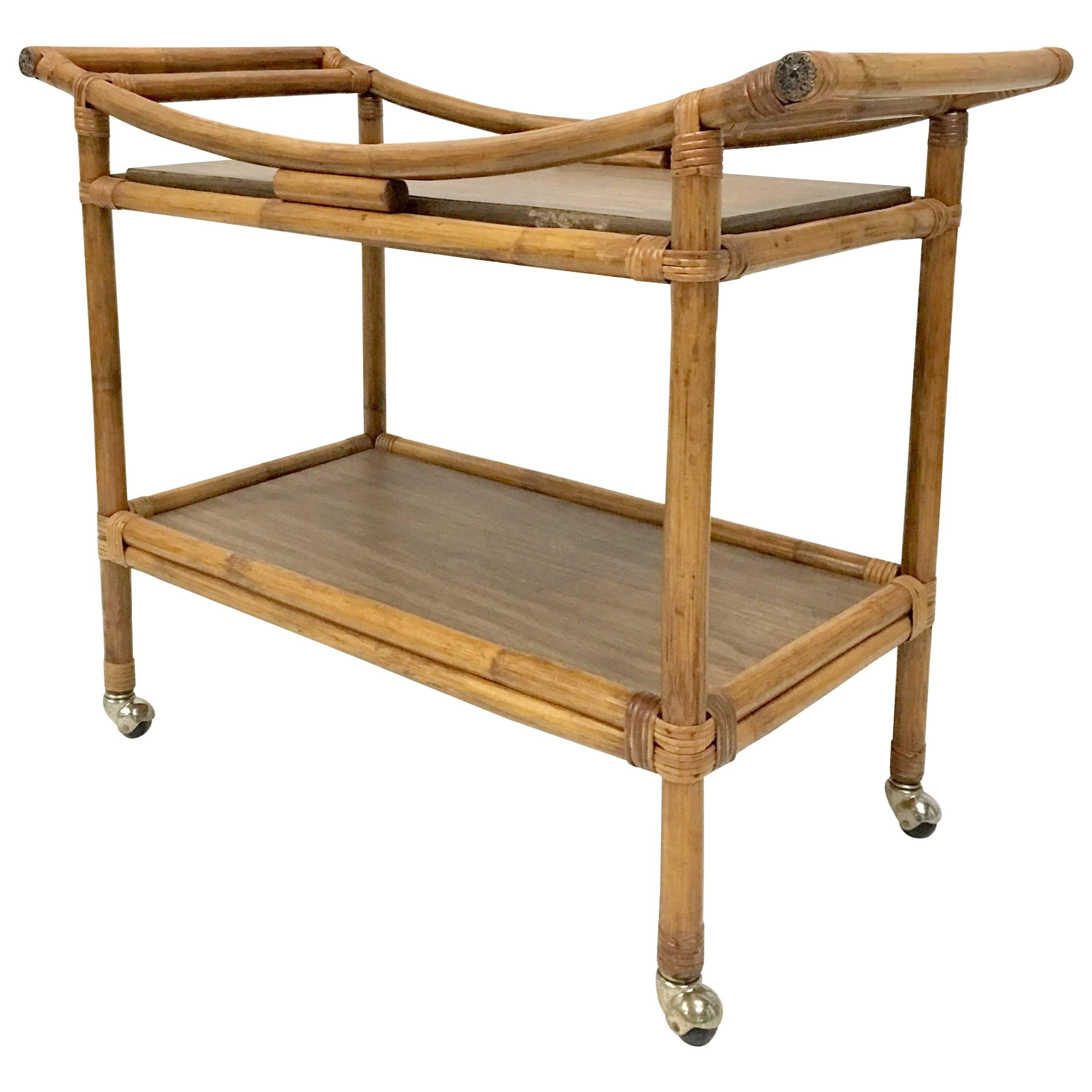 Mid-Century Ficks Reed Style Rattan Serving Cart