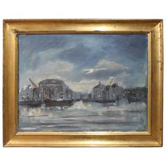 Oil Painting of Harbour Motif by Lis Bjergsted, 1929 6