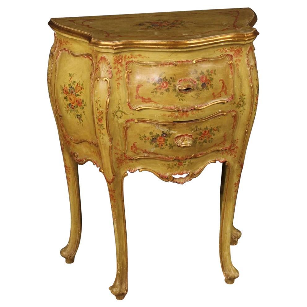 Venetian Lacquered And Gilded Nightstand In Wood From 20th Century