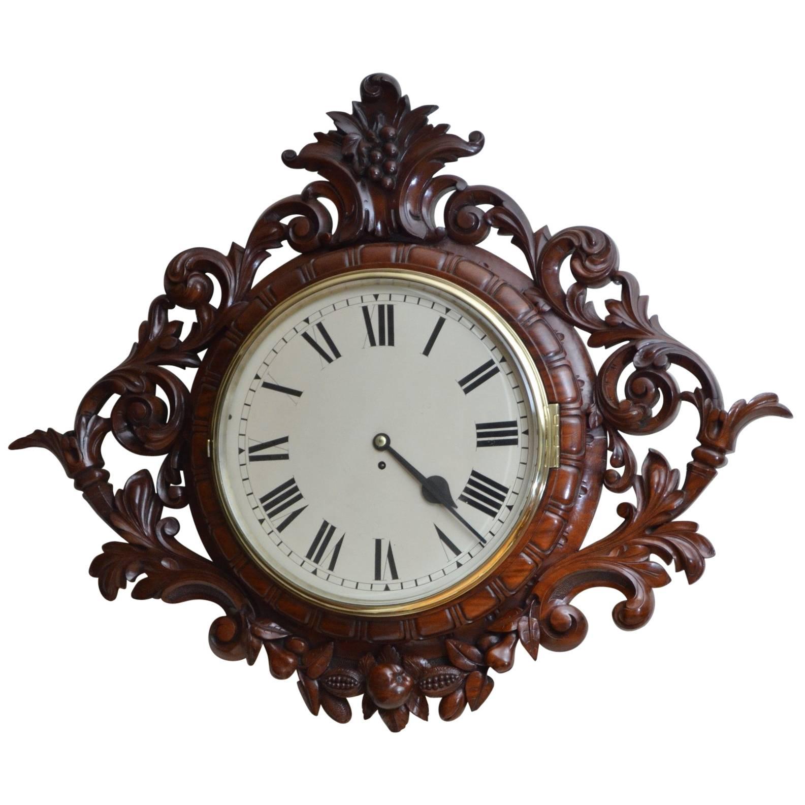 Exceptional Victorian Wall Clock, Large Mahogany Clock