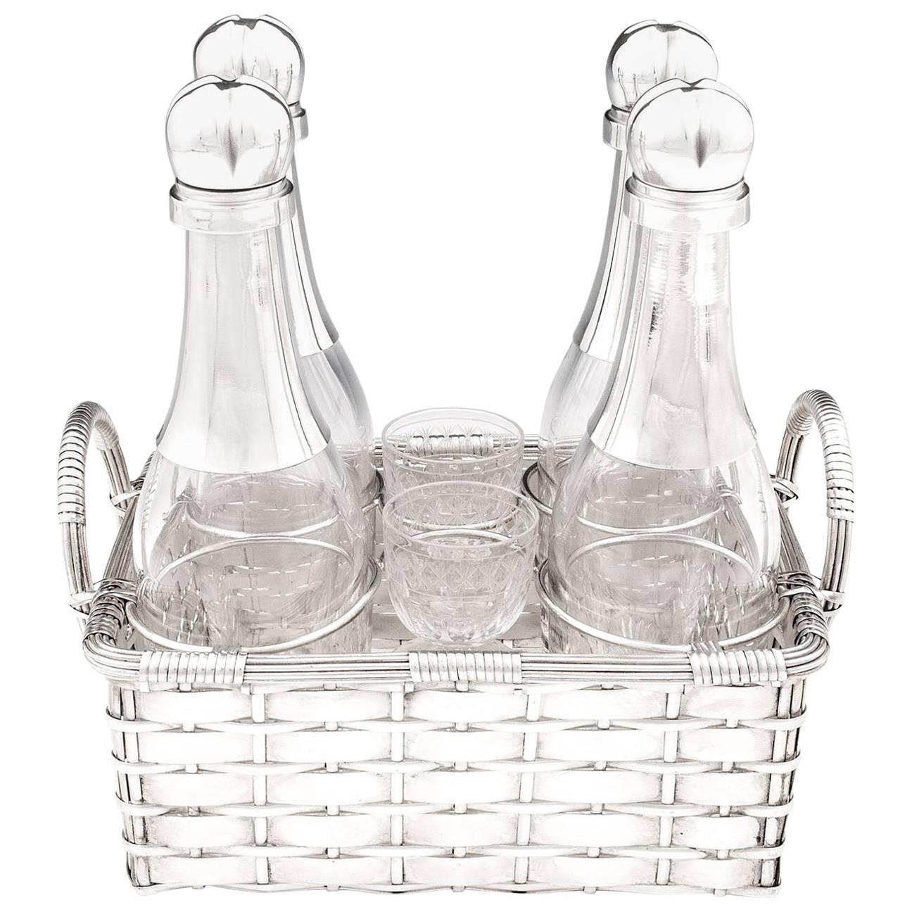 Silver-plated Art Deco Weaved Champagne Decanter Basket