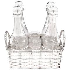 Silver-plated Art Deco Weaved Champagne Decanter Basket