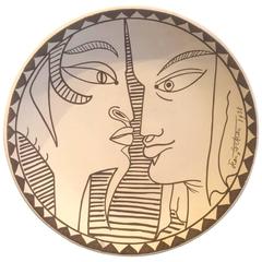 Jean Cocteau Decorative Ceramic Dish, Original Edition, 1958