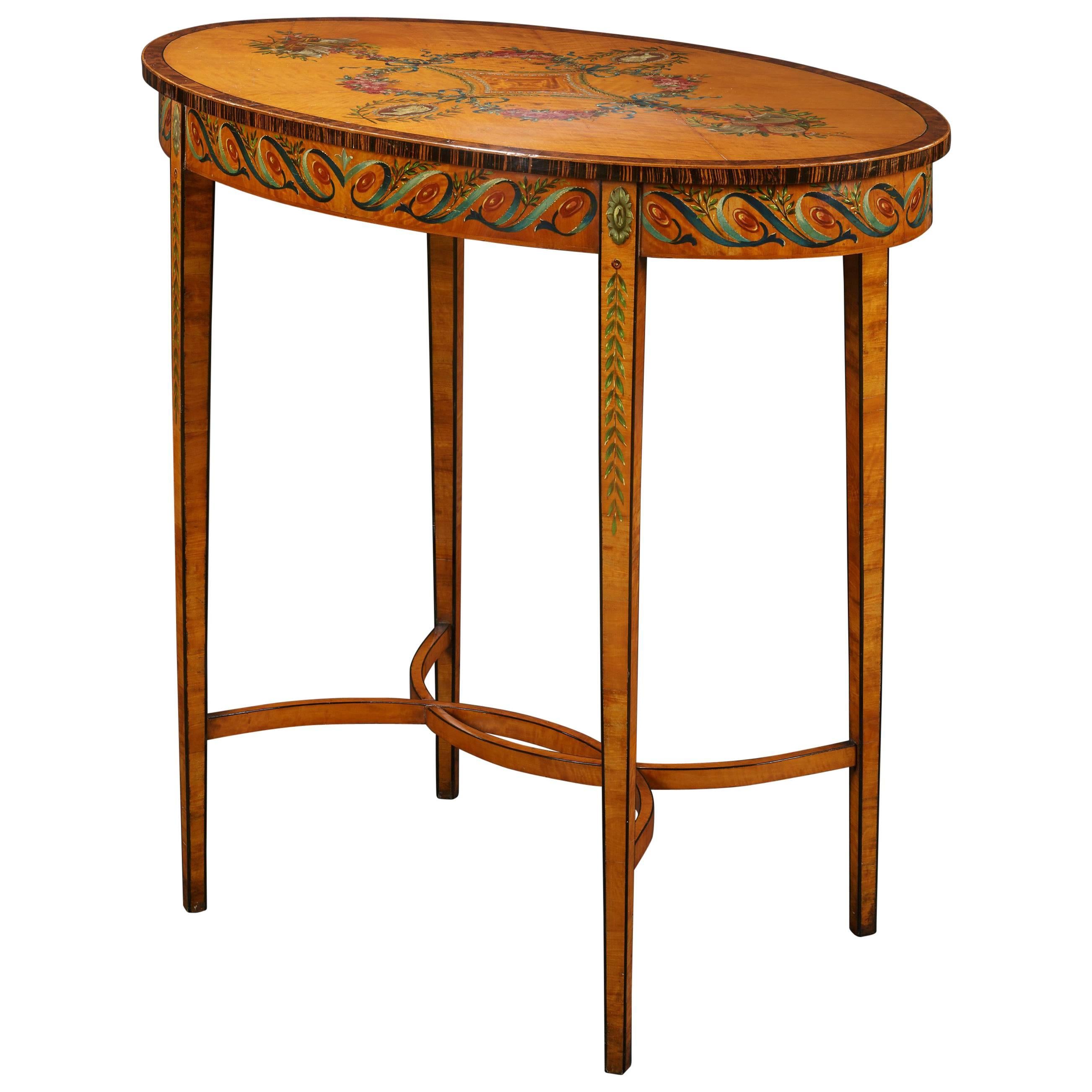19th Century Satinwood and Fruitwood Polychrome Side Table For Sale