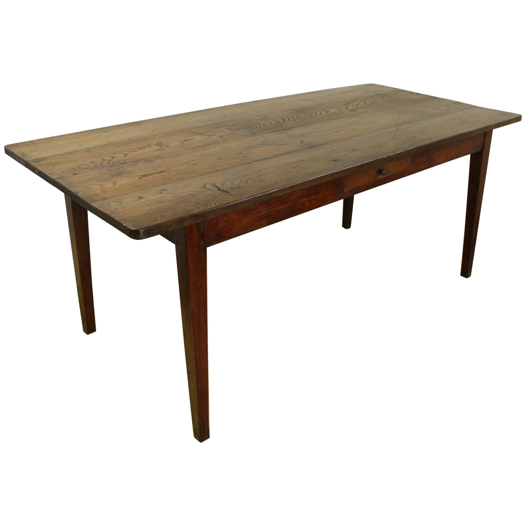 Antique French Farm Table, Chestnut Top and Cherry Base