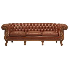Vintage French Leather Tufted Chesterfield Style Sofa