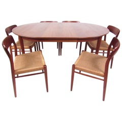 N.O. Møller Teak Dining Table With Papercord Chairs