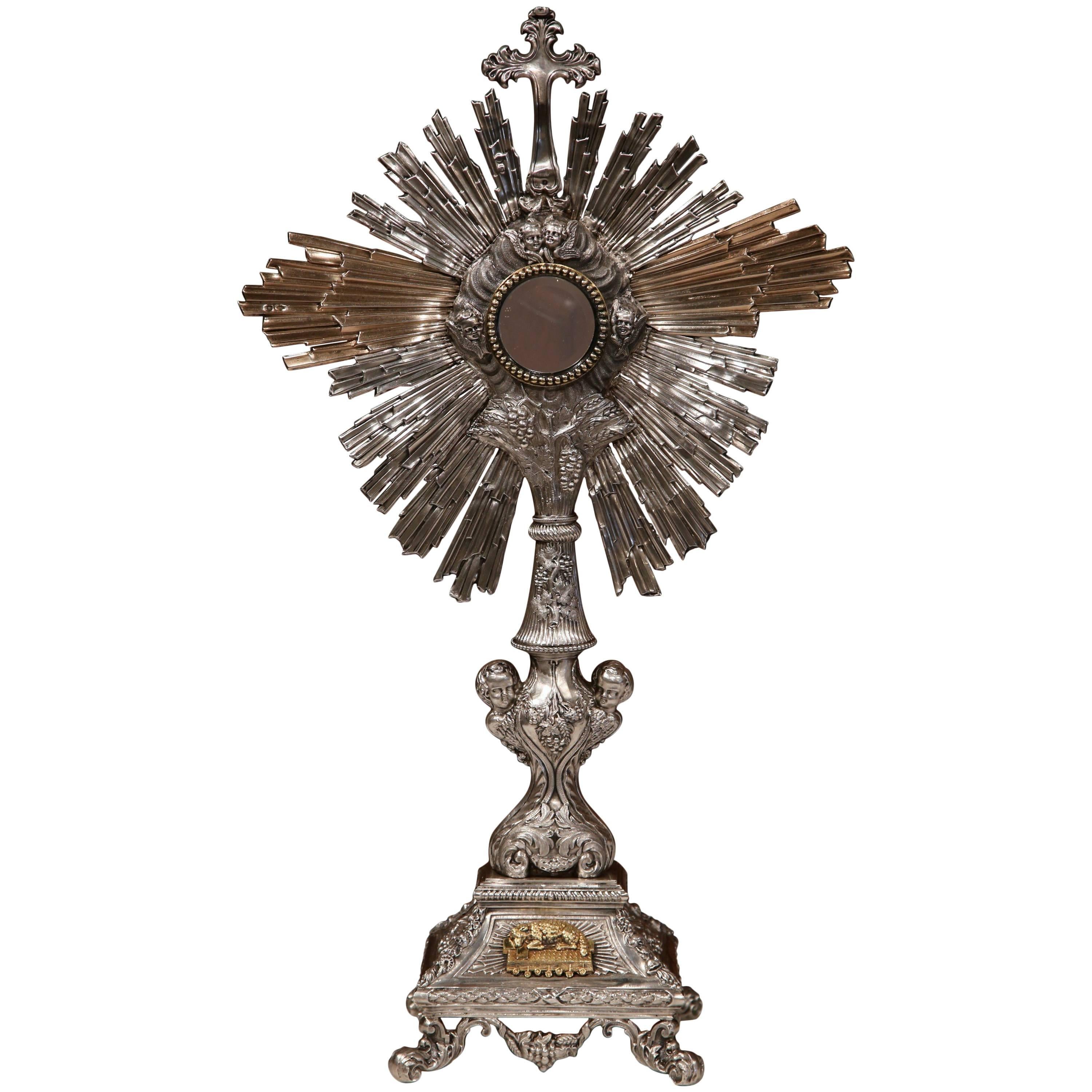 18th Century French Carved Sterling Silver and Gilt Catholic Monstrance