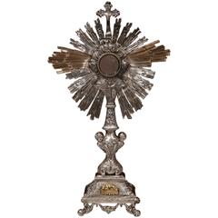 18th Century French Carved Sterling Silver and Gilt Catholic Monstrance