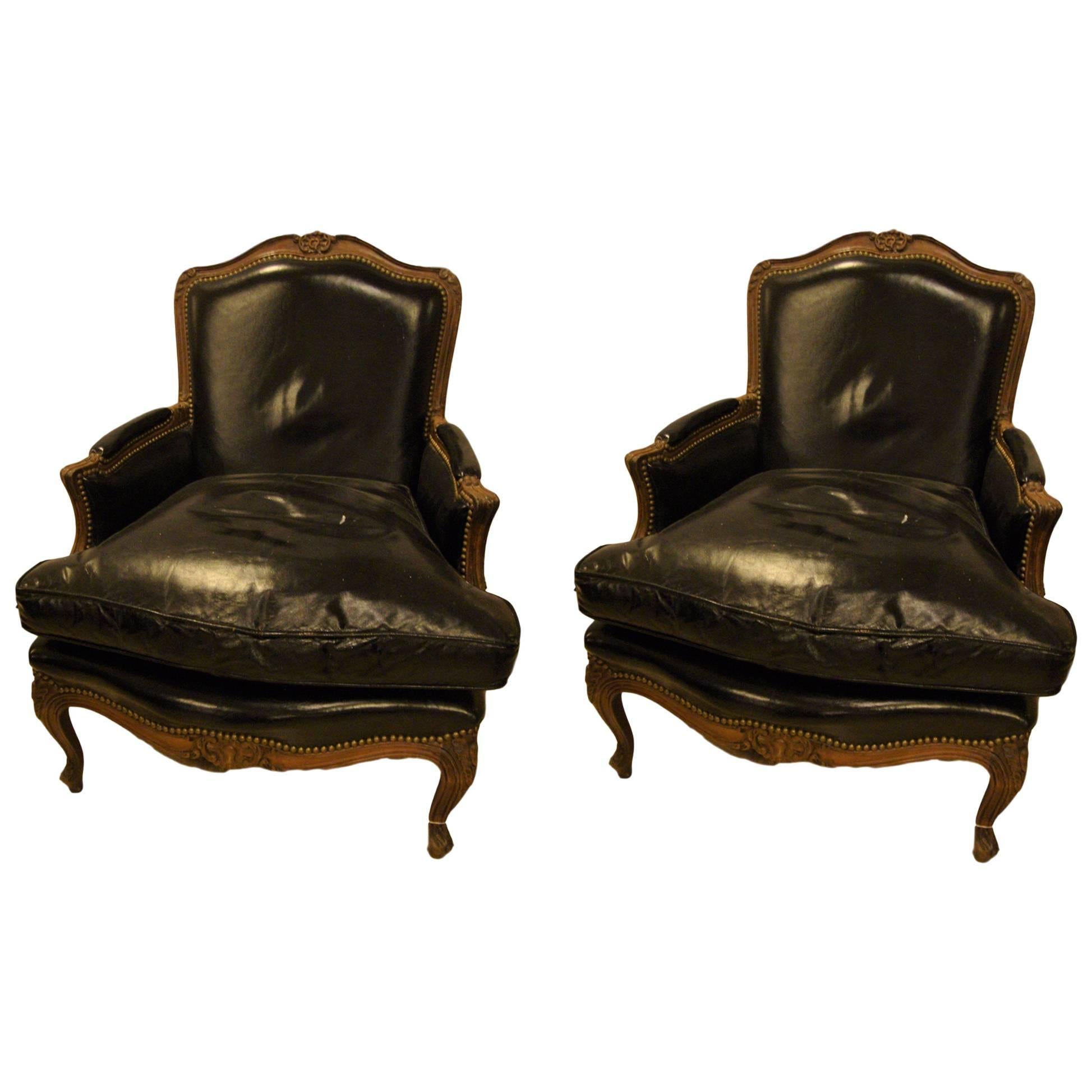 Pair of Bergère or Lounge Chairs in Louis XV Style Attributed to Maison Jansen