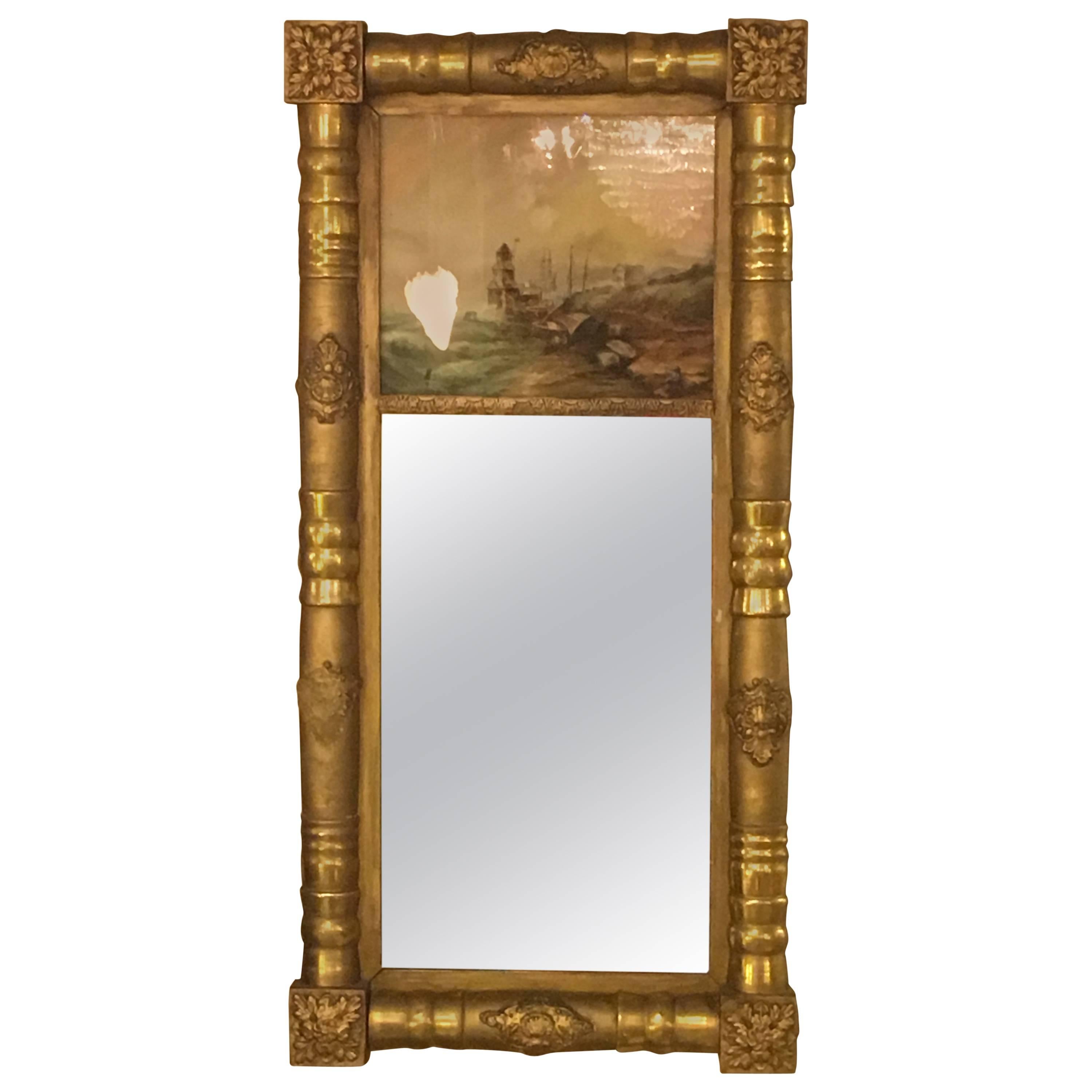 19th-20th Century Federal Style Crest Mirror For Sale