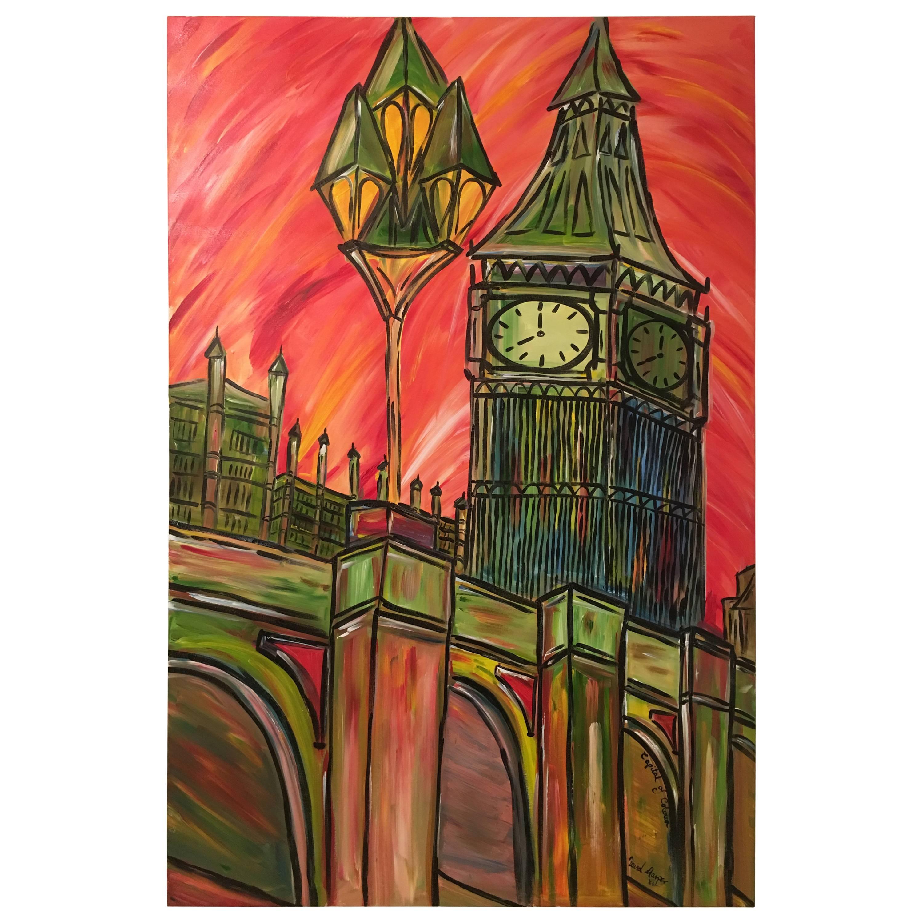 David Harper, London Capital Of Colour 'In Red' Large Original On Canvas For Sale