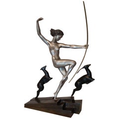Diana the Huntress with Fawns, Art Deco Bronze by Marcel Bouraine