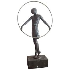 Girl with a Hoop, Art Deco Bronze by Fayral