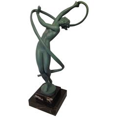 Art Deco Bronze, Girl with a Swirling Ribbon by Fayral