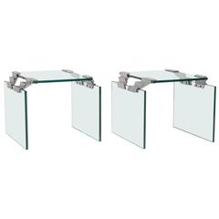 Pair of Glass and Chrome Waterfall Side Tables