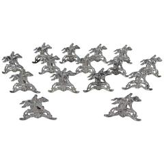 Set of 14 Silver Steeple Chase Horse Racing Place Card Holders