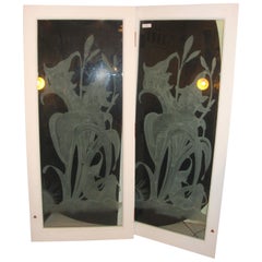 Pair of Art Deco Style Etched Glass Wall Decorations