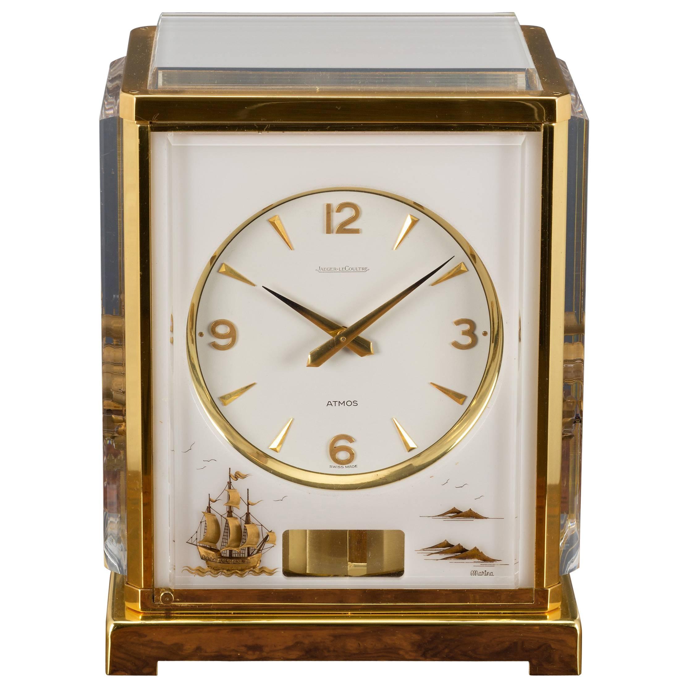Gold-Plated Marina Atmos Clock by Jaeger Le Coultre For Sale