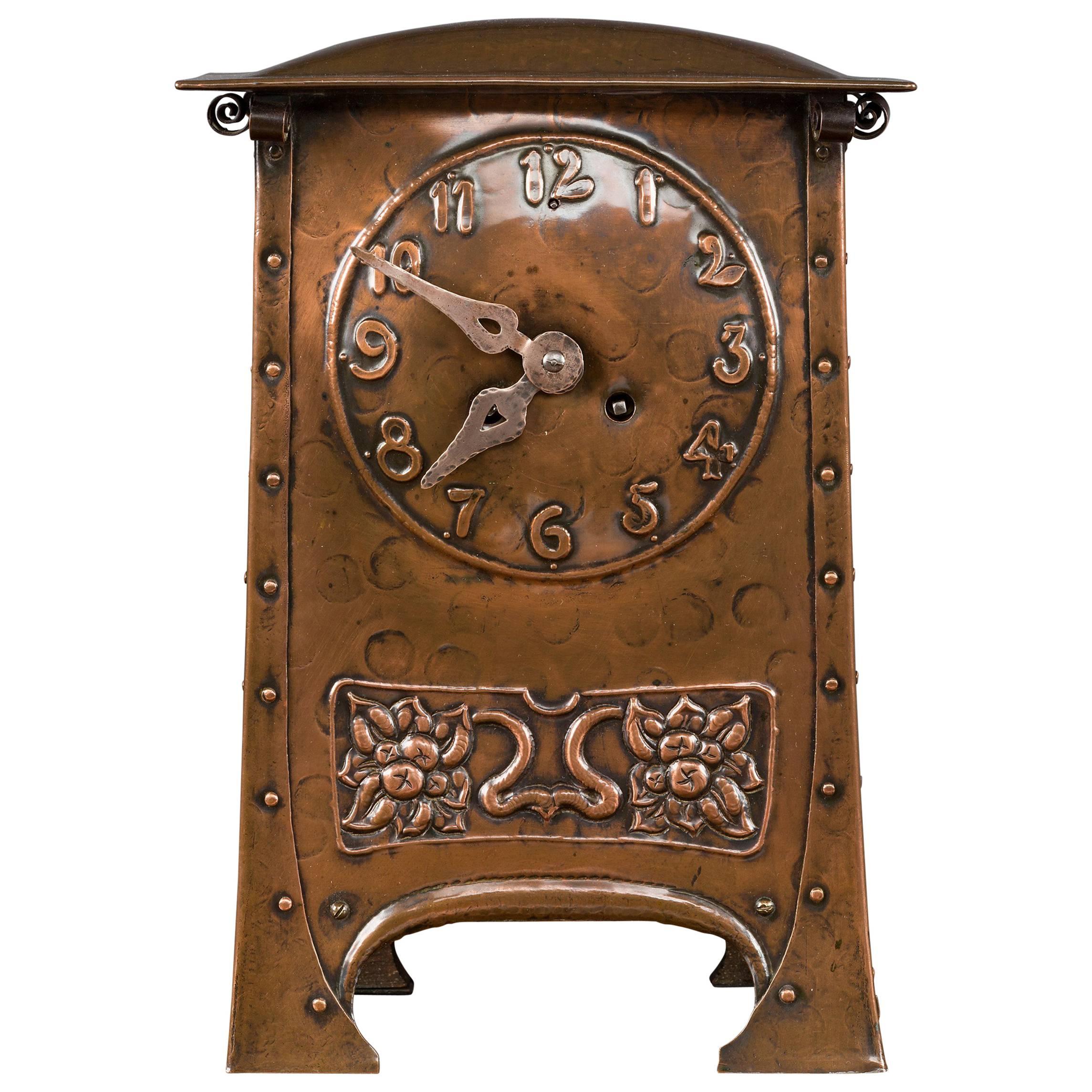 Arts and Crafts Copper Mantel Clock, circa 1890 For Sale