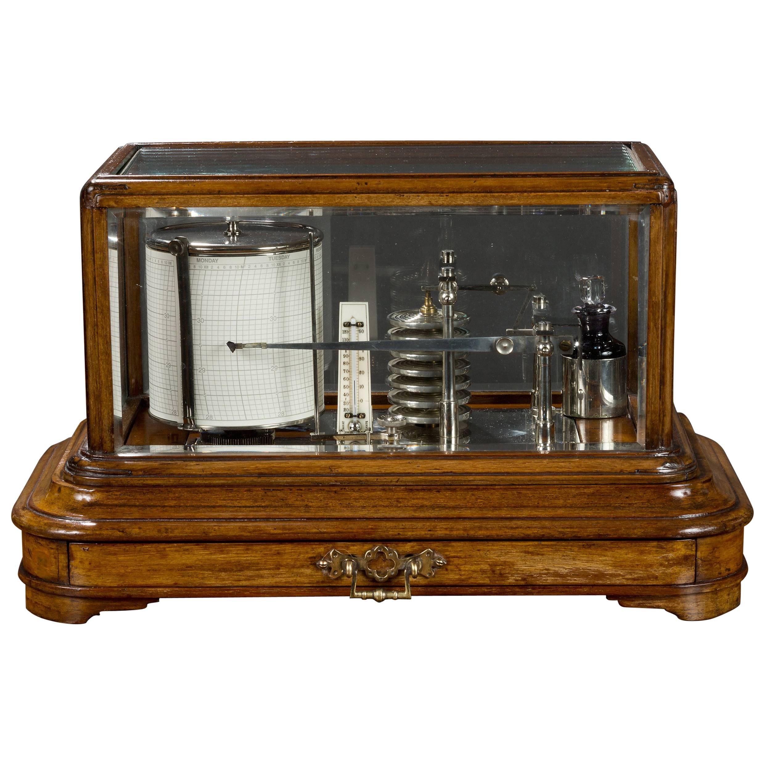 Edwardian Oak Cased and Chromed Display Barograph, circa 1890 For Sale