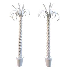 Pair of 20th Century French Jansen Style White Lacquered Tole Palm Trees