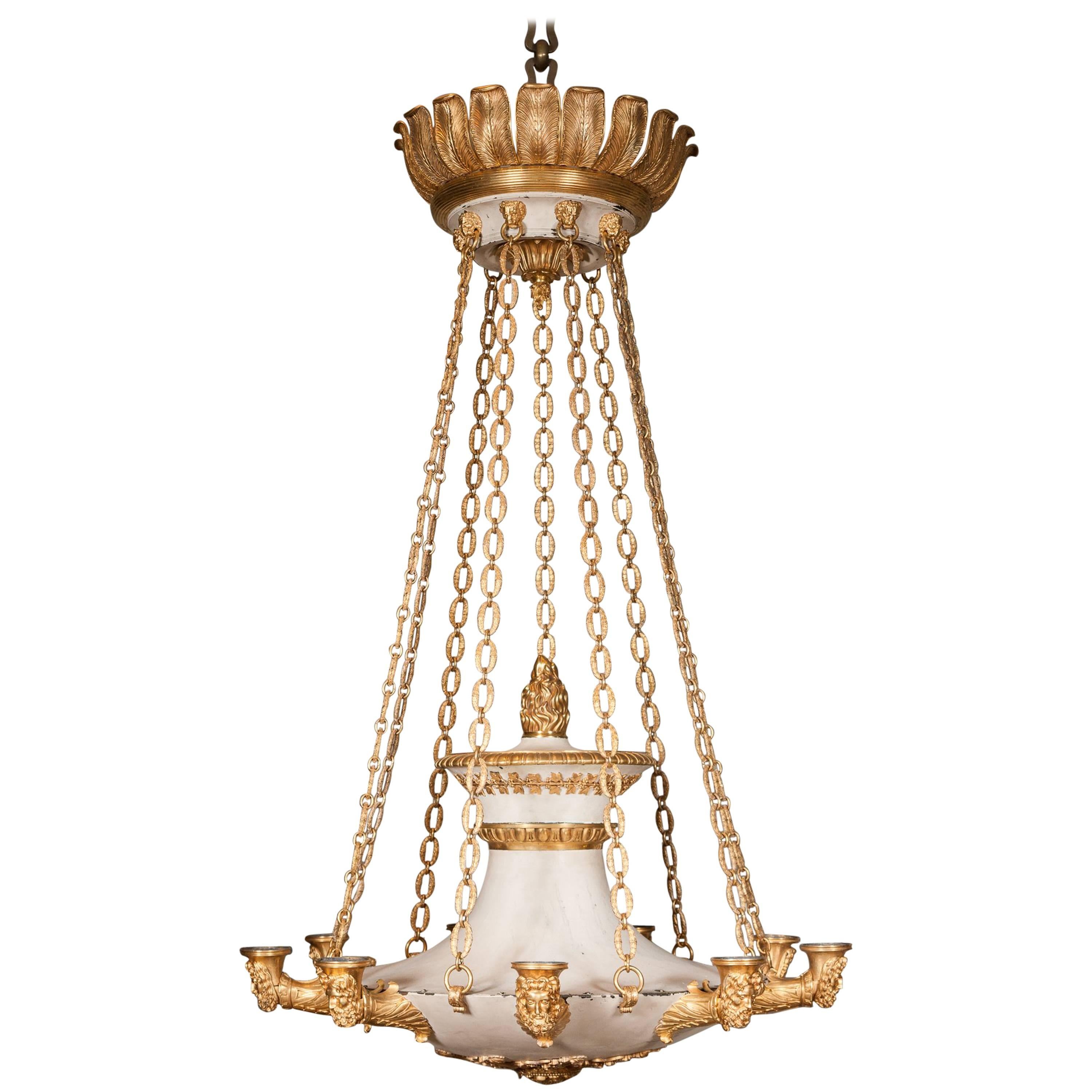 Spectacular Bronze and Painted Tole Chandelier