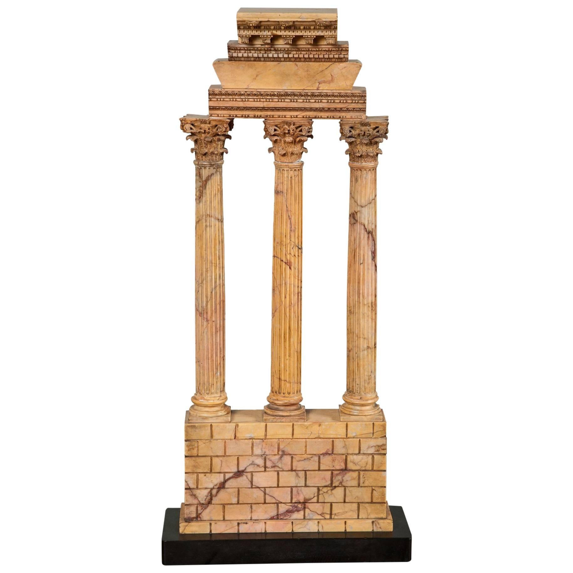 Large Carved Giallo Antico Grand Tour Model of the Temple of Castor and Pollux For Sale