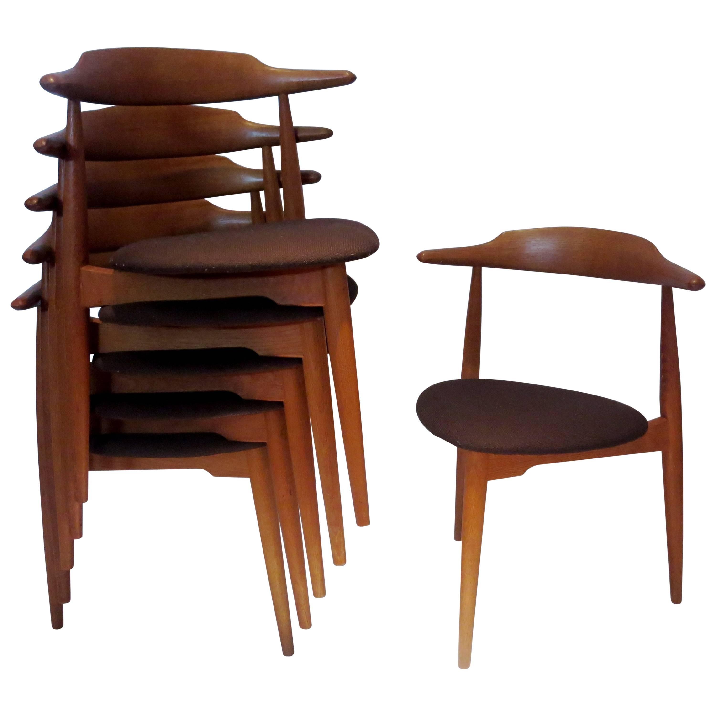 Set of Six Dinning Chairs by Hans Wegner Solid Oak Heart Chairs